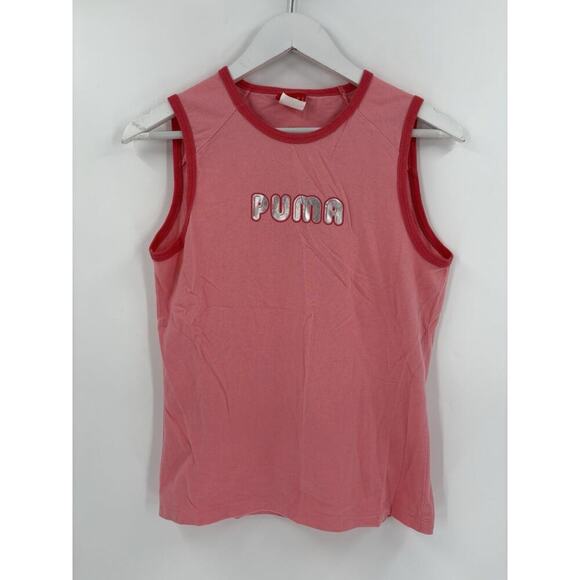 Puma Tank Top Womens Large Pink Red Sleeveless Logo Shirt Cotton Activewear - Picture 1 of 14